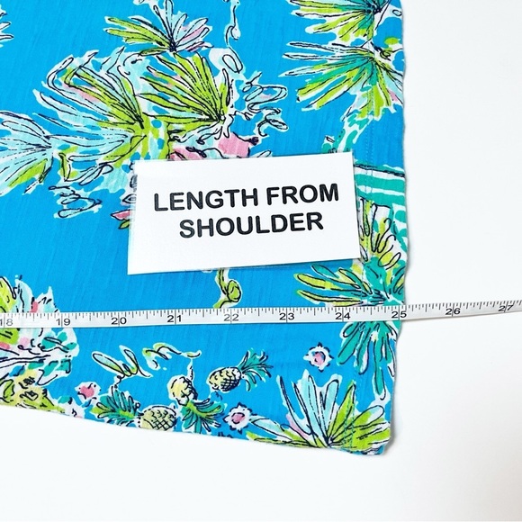 Lilly Pulitzer Lana Tee Small Jungle Glam fitted t-shirt top tropical blue - Picture 10 of 10